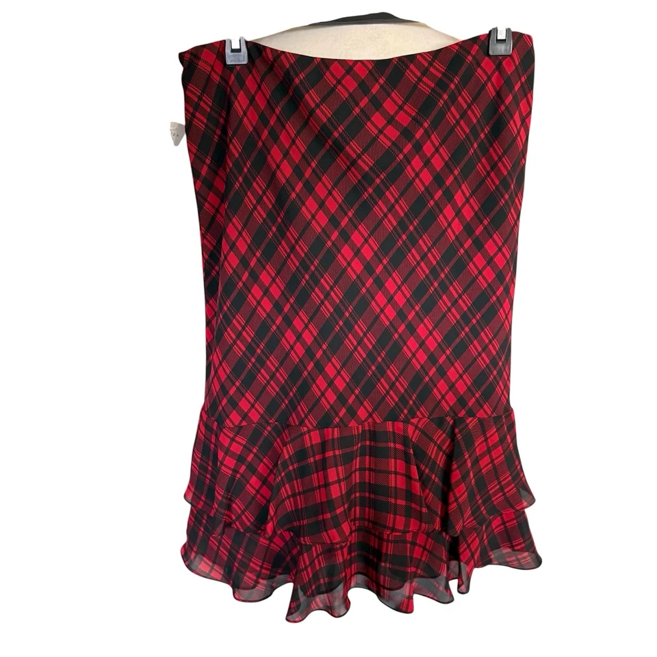 Falda a Cuadros Lauren Ralph Lauren Roja Negra Volantes Mediana Preppy Preparación Vacaciones  Foto 3 de 4