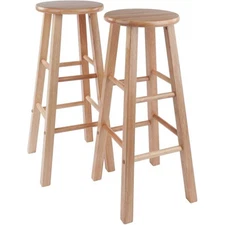 Pemberly Row 28.98" Transitional Solid Wood Bar Stool in Natural (Set of 2)