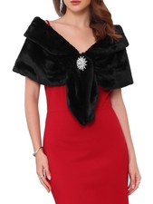Women's Faux Fur Shawl Wrap Cape for Bridal Wedding Party Bridal Shrug with F...