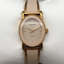 Armitron Diamond Watch Women 21mm Rose Gold Tone Oval Dial New Battery 5.75"