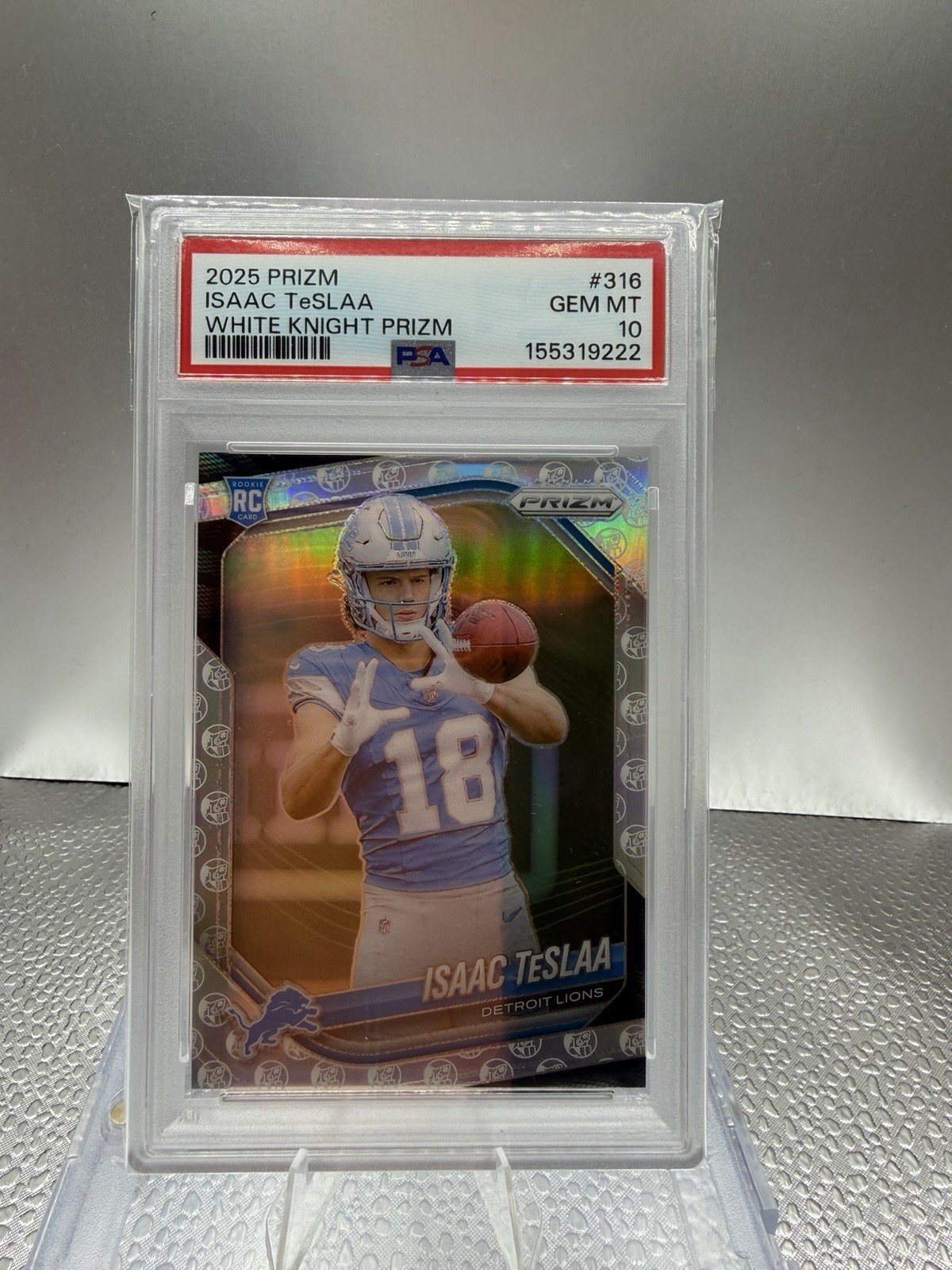 Panini 2025 Prizm Isaac Teslaa White Knight Prizm #316 Rookie PSA 10 Lions 3/3