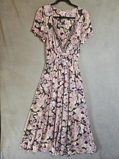 Natural Life Maxi Dress Medium Deep Vneck Empire Waist Floral Cottagecore Boho