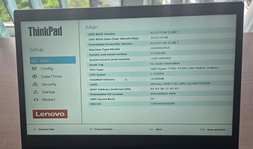 LENOVO THINKPAD T14 RYZEN CORE i7, 1.70GHz, 16 GB, 512G GEN 1 WIN 11 - Picture 10 of 10