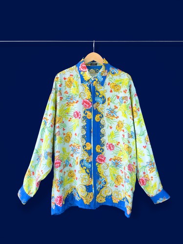Versus Versace, Gianni Versace Herren Seidenhemd selten VERSUS 90er Vintage Barock Muschel Print