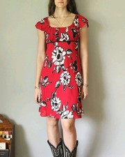 Vintage Y2K Red Floral Empire Waist Dress