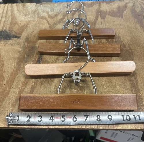 4 vintage wooden pants hangers 1 Setwell 3 unmarked