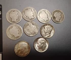 1901 1964 Barber, Mercury and Roosevelt 90% silver dimes Lot of 9 T312