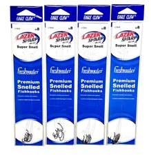 4 PACKS Eagle Claw Lazer Sharp Molded Freshwater Size 8 Snelled Worm Hook 6ct