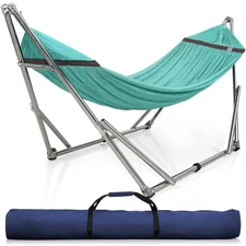 Tranquillo Adjustable Collapsible Hammock with Stand Stainless Steel 650lb, Sky