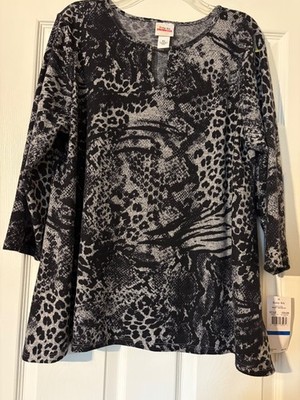 NWT Ruby Rd Favorites XL Black Gray Animal Tunic Soft 3/4 Sleeves Must Haves III