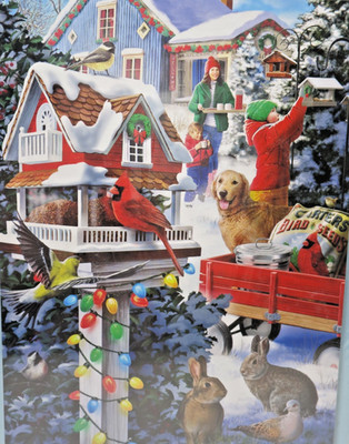 Bits & Pieces Holiday Feast Puzzle 300 Cardinal Chickadee Bunny Bird Feeder NEW