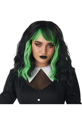 Costume Cute N Crafty Short Wavy Black And Green Wig 7022 074 Accessory