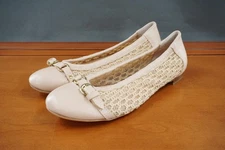 AGL Monia Ballet Flats Womens 39 / 9 Beige Leather Crochet Slip On Shoes Italy