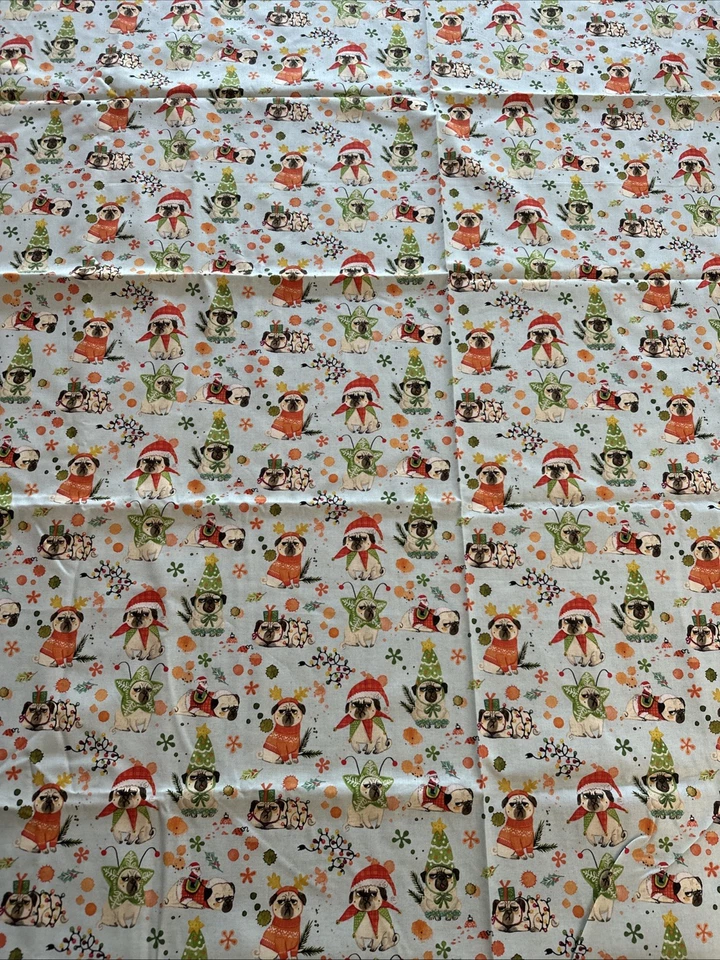 Miriam Bos for Dear Stella Tela Navidad Pug Estampado Algodón 1.5 Yardas Remanente Foto 2 de 4