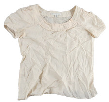 Banana Republic Blouse Women XS Ivory Cream Pleated Neck Short Sleeve Silk Blend