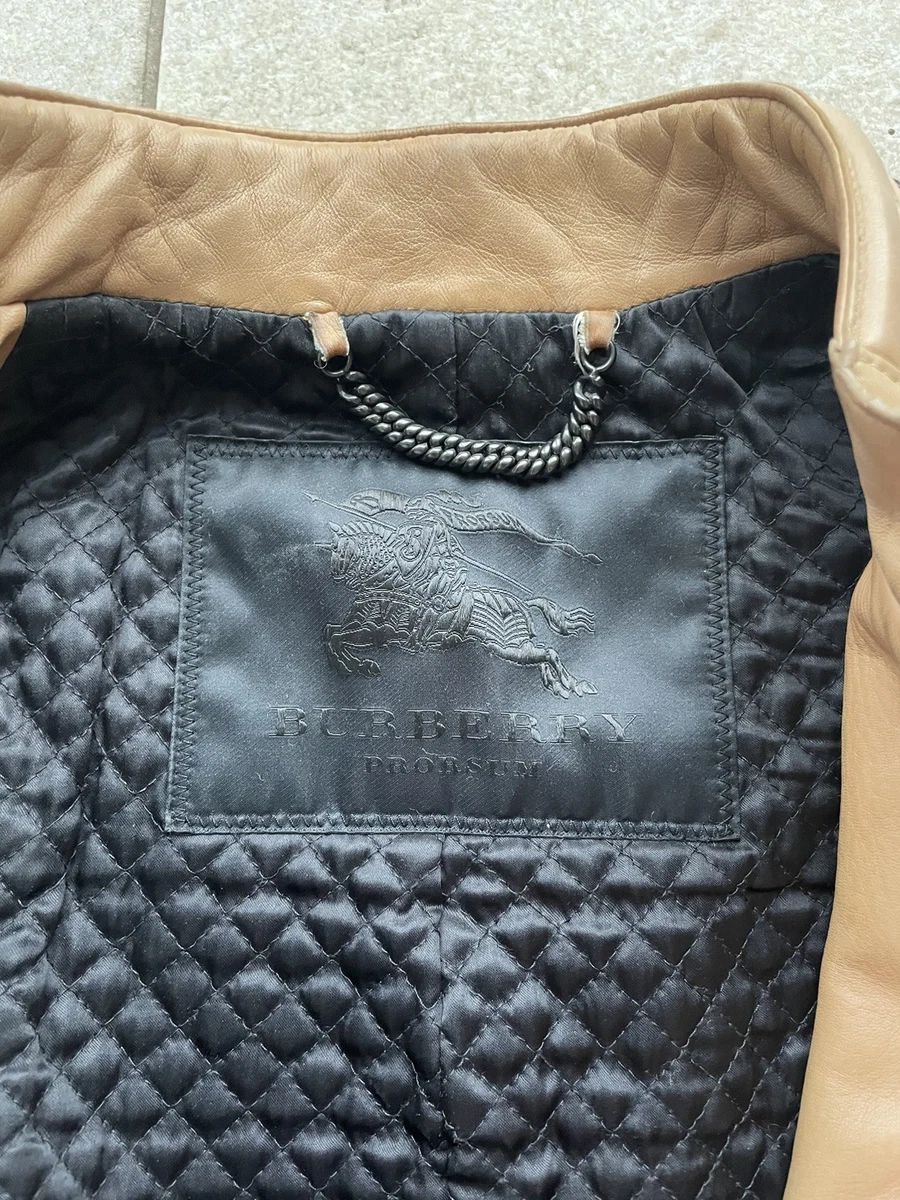 Chaqueta de motociclista acolchada de cuero beige Burberry Prorsum para mujer bolsillos con cremallera completa XS