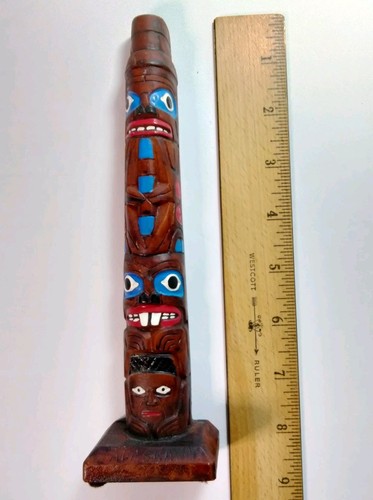Vintage Authentic Alaska Craft Totem Pole Figurine 8” Made in Alaska Ketchican - Picture 2 of 10