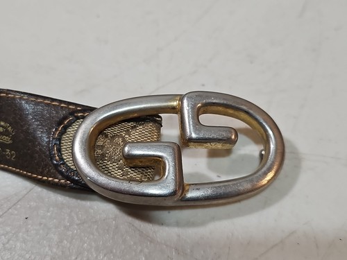 GUCCI GG BELT RARE VTG Brown Monogram Print Leather & Canvas Size 80/32, US - Picture 2 of 12