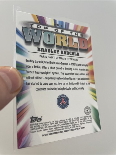 Bradley Barcola Top Of The World PSG Topps Finest 2024/25 #TW-8 - Picture 2 of 2
