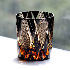 Black Edo Kiriko Whiskey Tumbler 9oz Cut-to-Clear Crystal Old Fashioned Glass