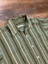 1950s Cal-Prest Green Striped Cotton Loop Collar Men  s Size Large Made In USA