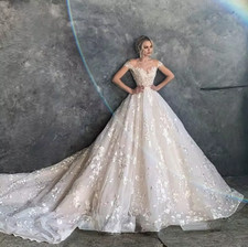 Luxury Sweetheart A-line Wedding Dress Lace Flower Beads Palace Training