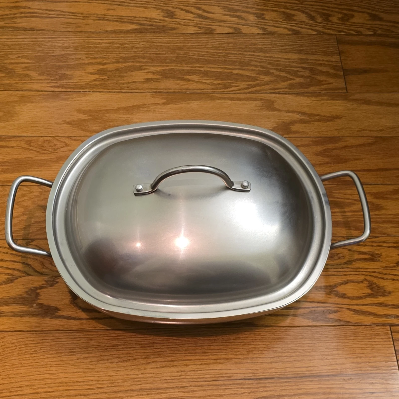 Farberware Stainless Steel Oval Roasting Tray with Lid, Two-Piece Set, Silver