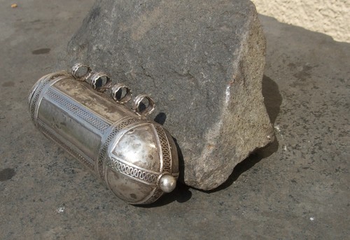 Gürtelanhänger sehr grosser Zylinder zum Öffnen antikes Silber Unikat AntikJemen - Picture 5 of 8