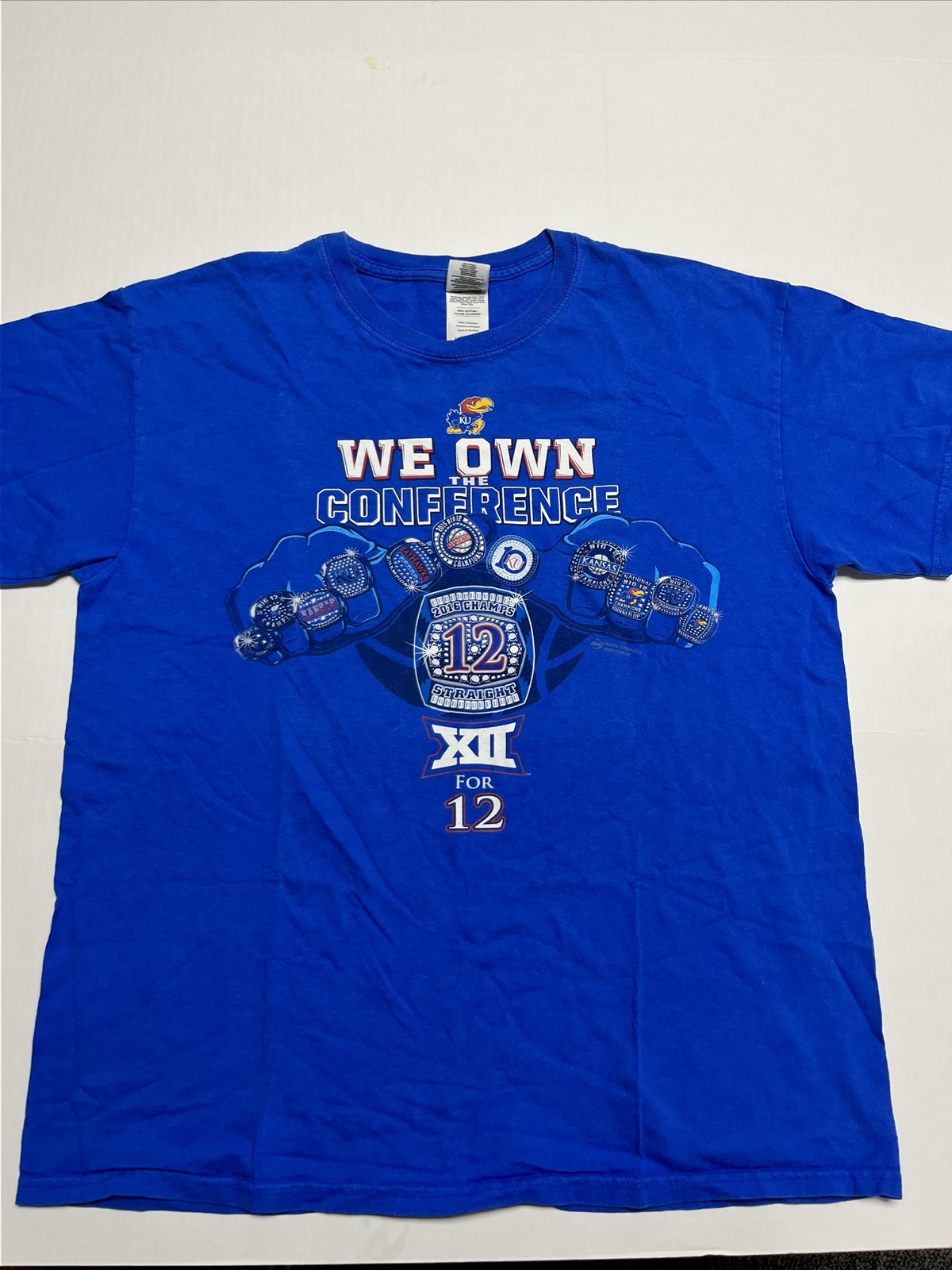 Kansas Jayhawks Basketball T-Shirt Adult Large Blue We Own The Conf. XII For 12