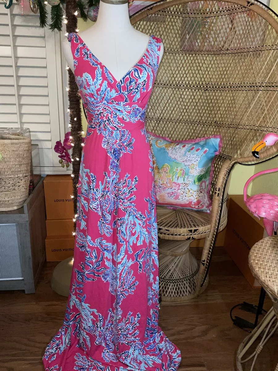 Lilly Pulitzer NWT Mallory Maxi Dress Capri Pink Papaya Playa