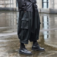 Mens Cargo Pants Wide Leg Japanese Style Loose Trouser Oversize Big Pocket Pant
