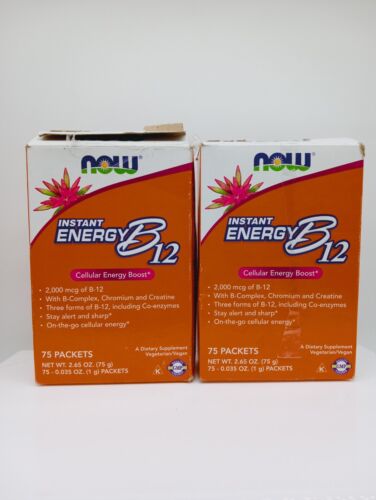 2-Pack NOW FOODS Instant Energy B-12 2 000 mcg of B-12 per packet 75 Packets