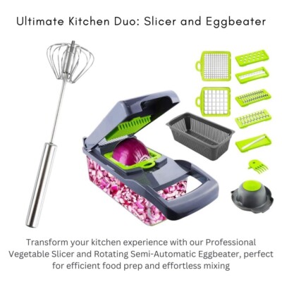 Vegetable Slicer for Kitchen 12 in 1 & Semi-Automatic Eggbeater Pack(Bulk 3Sets)
