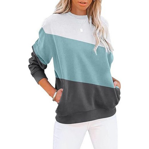 Casual Colorblocked Long Sleeve Hoodie Sweatshirt for Women Running Top - Picture 4 of 51