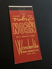 Vintage California Matchbook “Wonderlite Neon Products - Est 1928” San Francisco