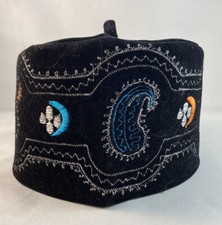 Authentic African Native Made Felt Embroidery Fila/ Kufi Hat  22-1/2  