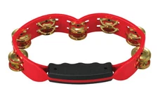 Red Hand Held Plastic Tambourine Bright Brass Jingles