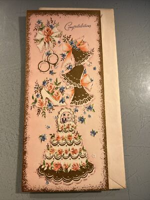 Vintage UNUSED 1940s A Sunshine Card Wedding congratulations w env gilt/embossed