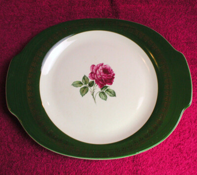 Ovington's Limoges (American Beauty Rose) 12'' HANDLED CAKE PLATE Clear Craze