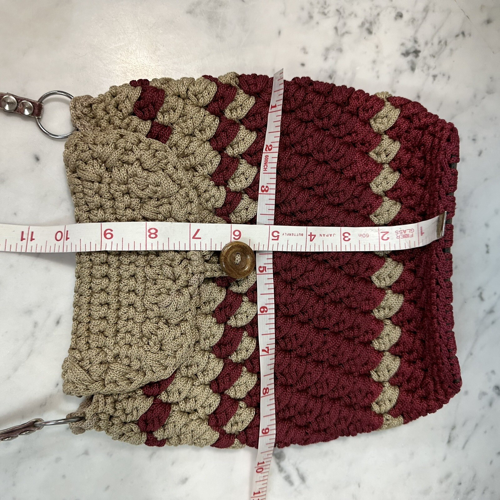 Vintage Macrame Bucket Bag Button Loop Closure Su… - image 7