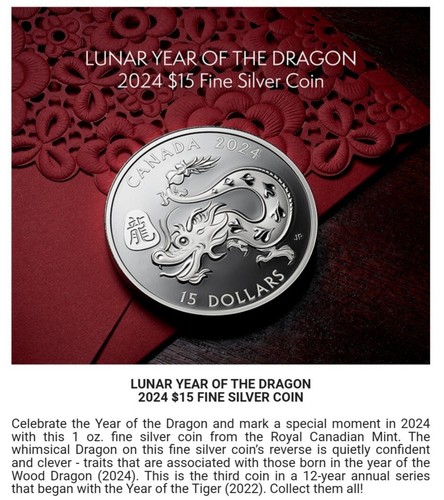 LUNAR Year of the Lucky DRAGON 2024 CANADA 1oz .9999 Pure Silver Proof $15 Coin - Picture 6 of 7
