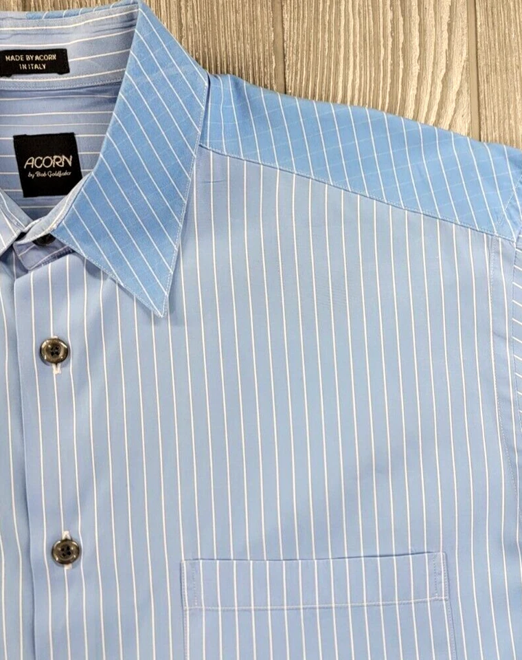 Acorn Bob Goldfeder Long Sleeve Soft Blue Striped Fun Shirt Button Up Italy Sz L - Image 3 of 4
