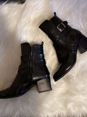 Public Desire Sz 6  Boots Chelsea Black Zip Pointed Toe Chunky Block Heel  