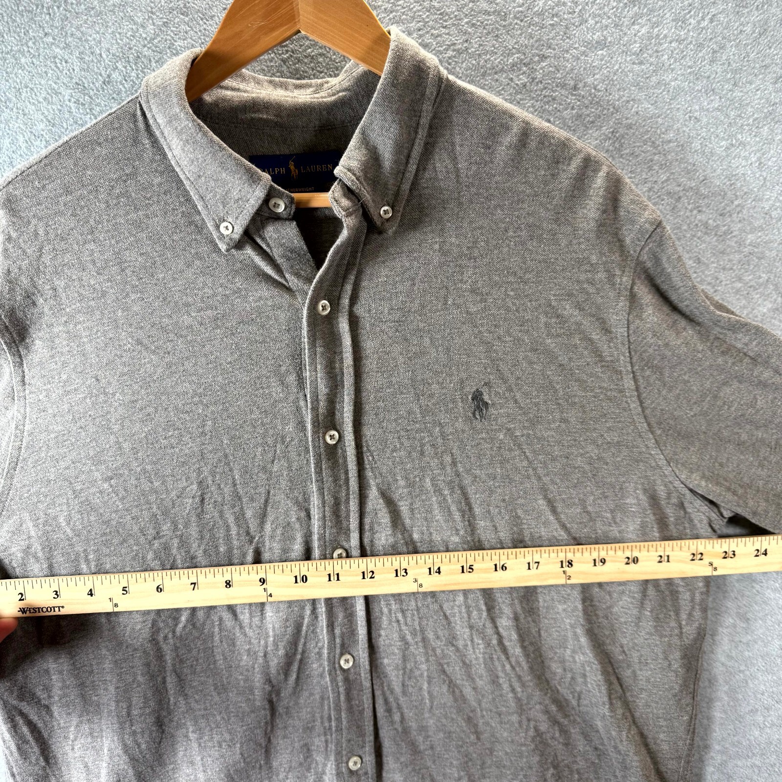 Ralph Lauren Featherweight Mesh Shirt Men XL Gray Collar Long Sleeve Button-Down thumbnail 4