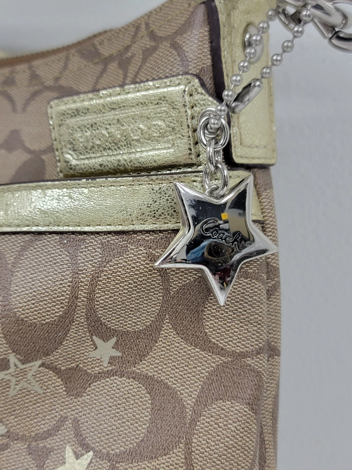 RARA borsa Coach Heritage Star firmata oro marrone A1282 F18833 (eccellente)