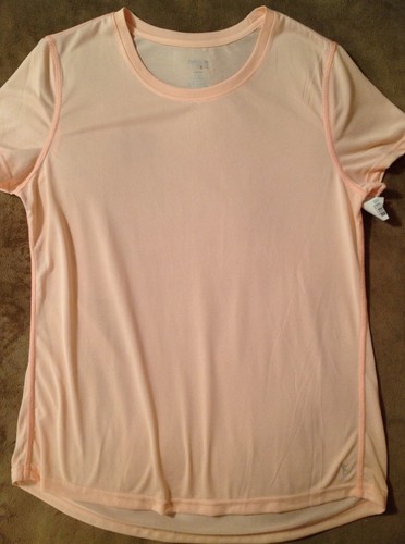 NWT WOMENS DANSKIN SEMI FITTED SHIRT, S, PEACH CREW NECK, SHORT SLEEVE, DRI - Picture 6 of 6