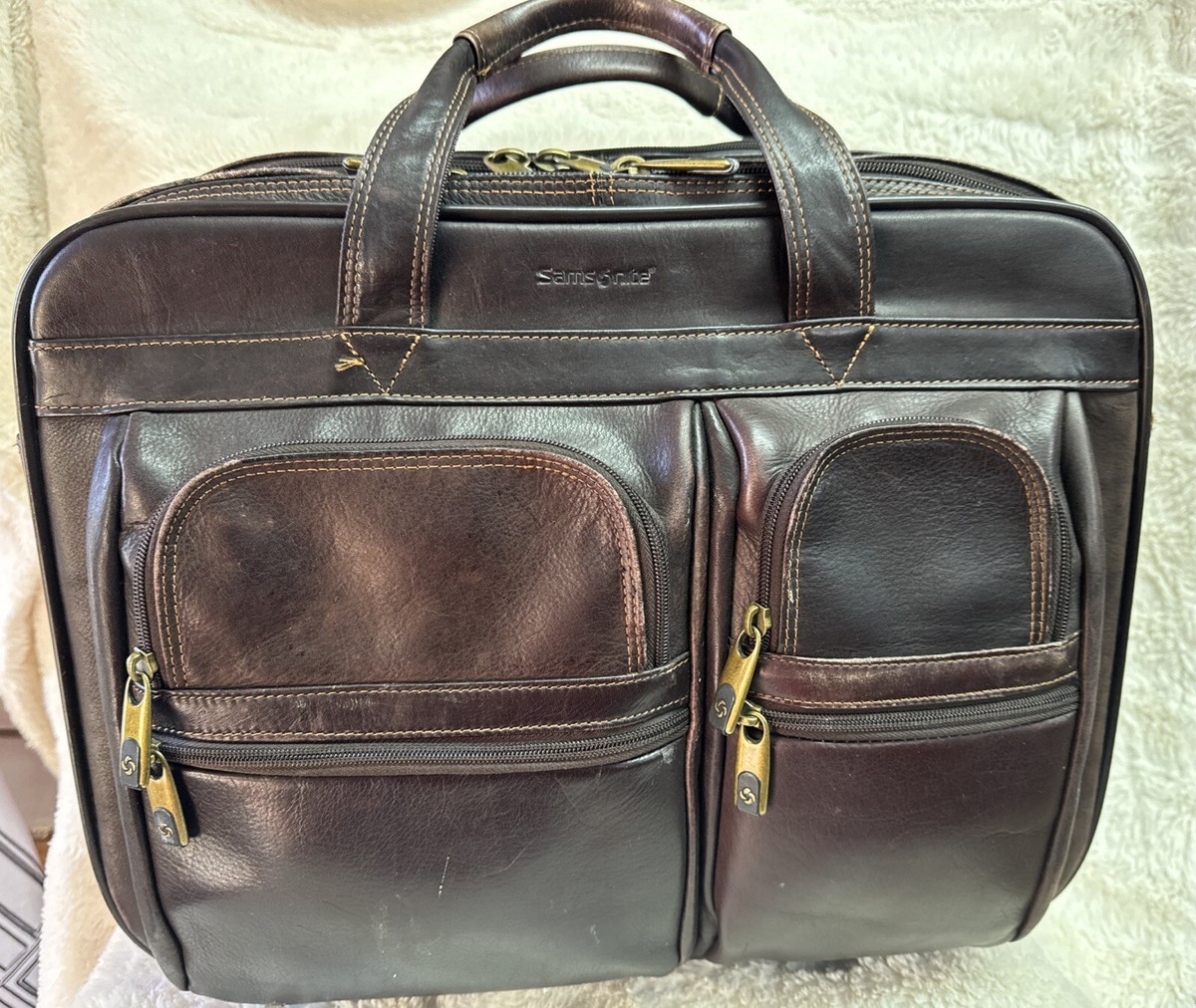 Samsonite Brown Leather Wheeled Portfolio Rolling Carry-On Laptop Briefcase  Bag