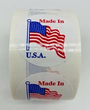Made in the USA American Flag Labels 1.5" Round 500 Labels