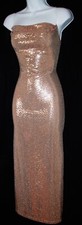 BEBE SEQUINED CHAMPAGNE EVENING DRESS w/CLEAR ADJUSTABLE STRAPS STRETCHY S NWT