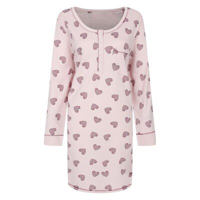 Ladies Nightie Long Sleeve Hearts Print Night Dress UK Sizes 10 to 28  Cotton | eBay UK